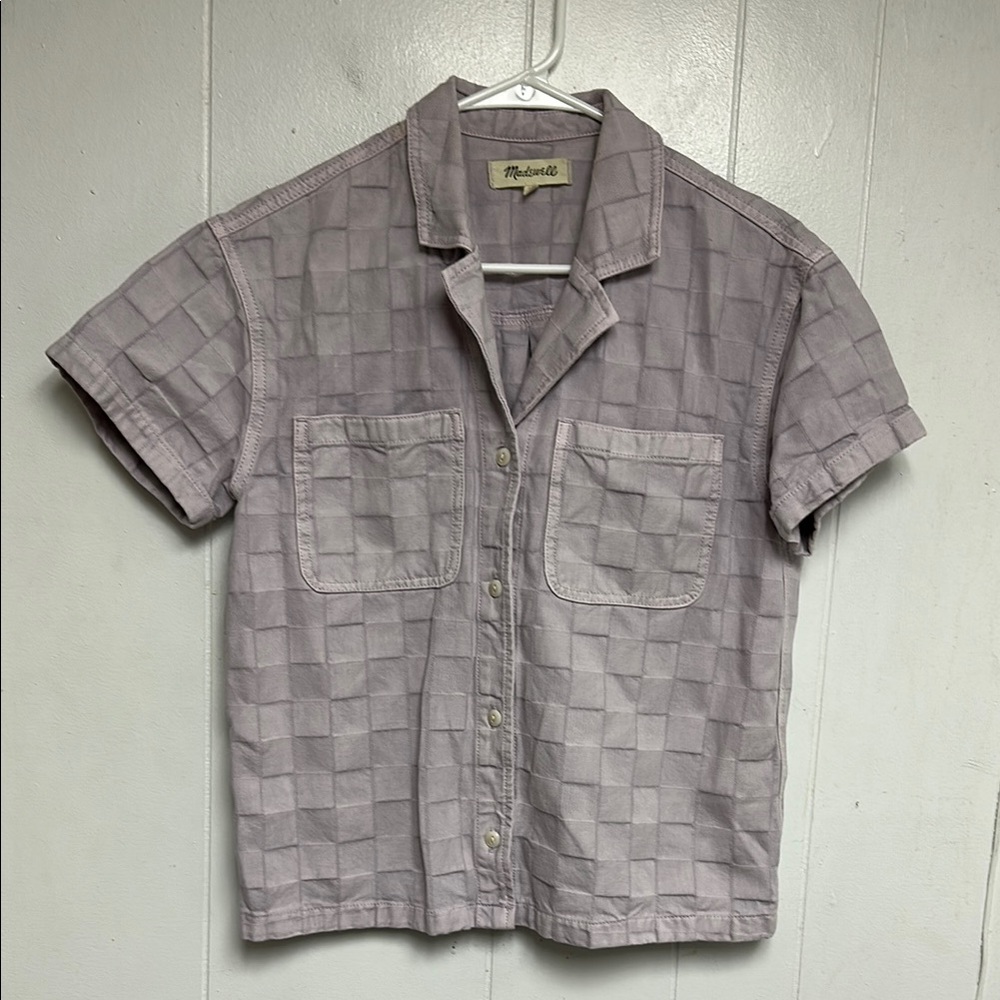 Madewell Lavender Garmet-Dyed Checkerboard Button-Up Short Sleeve Shirt XS